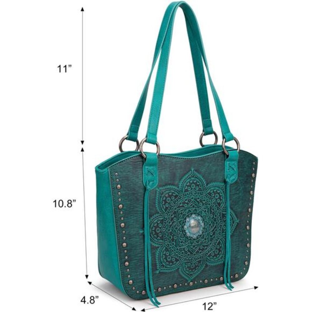 VEGAN LEATHER Turquoise Blue Mandala Tooled Bohemian Purse & Wallet Set - Picture 5 of 7